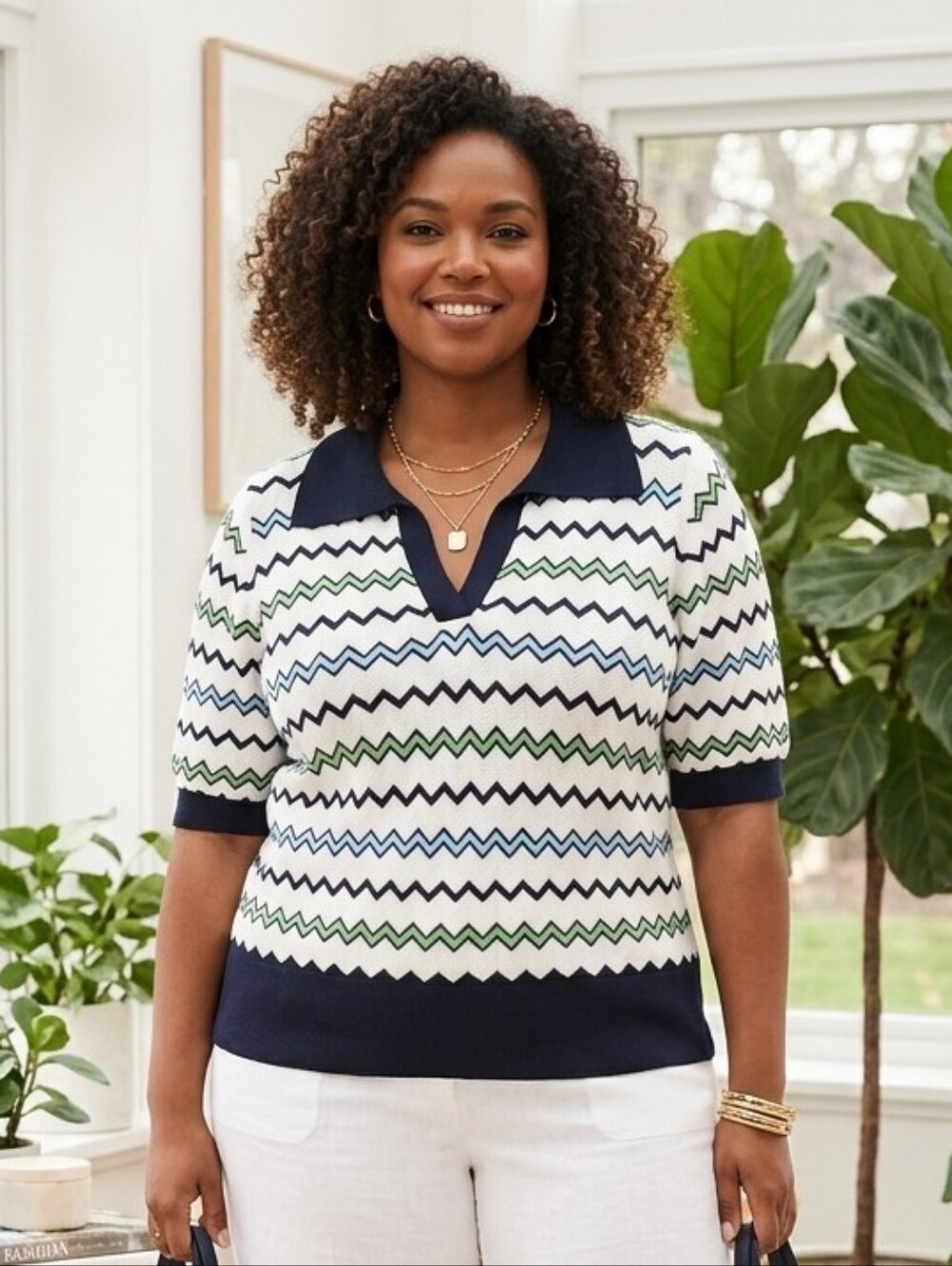 Talbots Chevron Knit Polo 3x